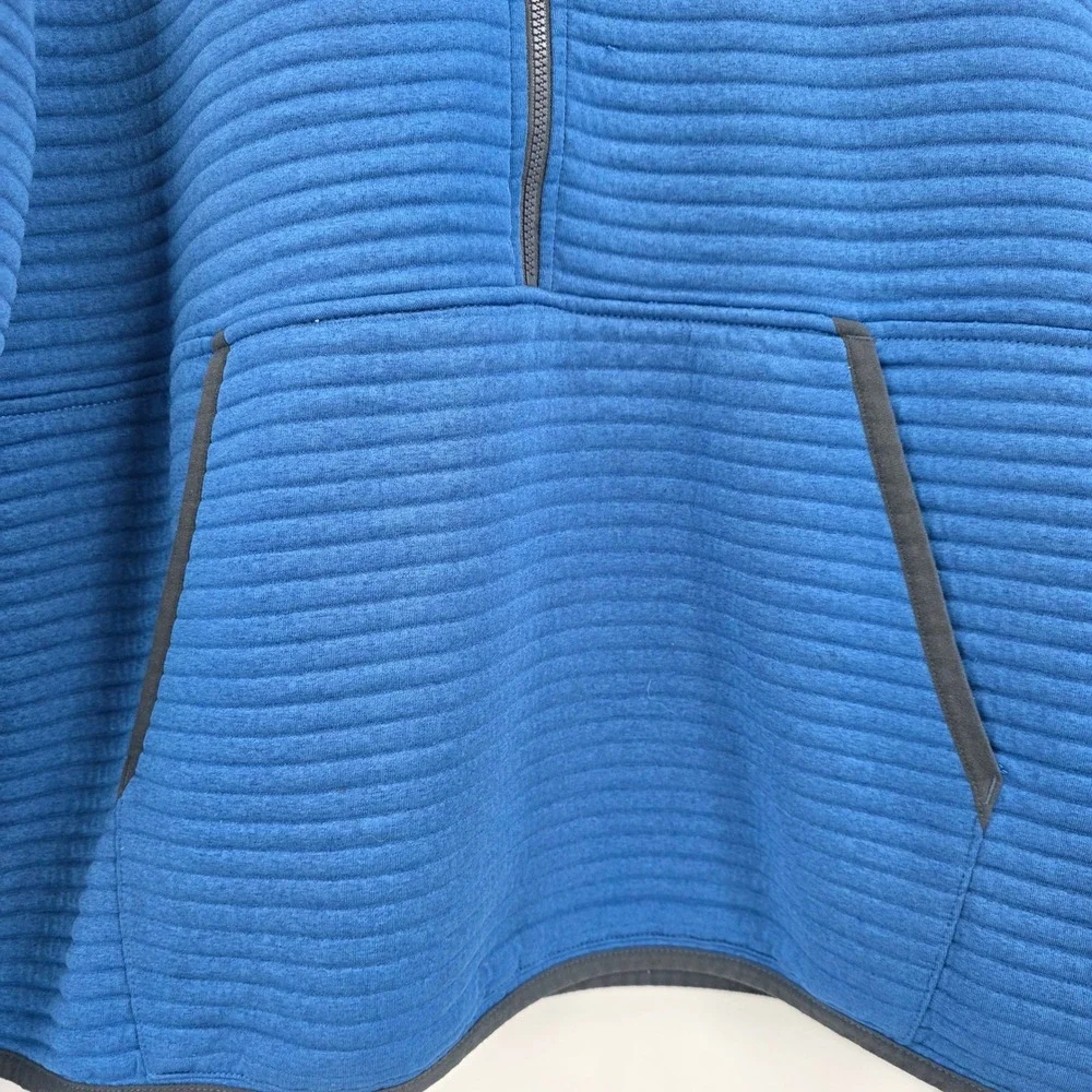 LL BEAN RIBBED 1/4 ZIP HOODIE SWEATSHIRT MENS MEDIUM SLIGHTLY FITTED BLUE FLEECE